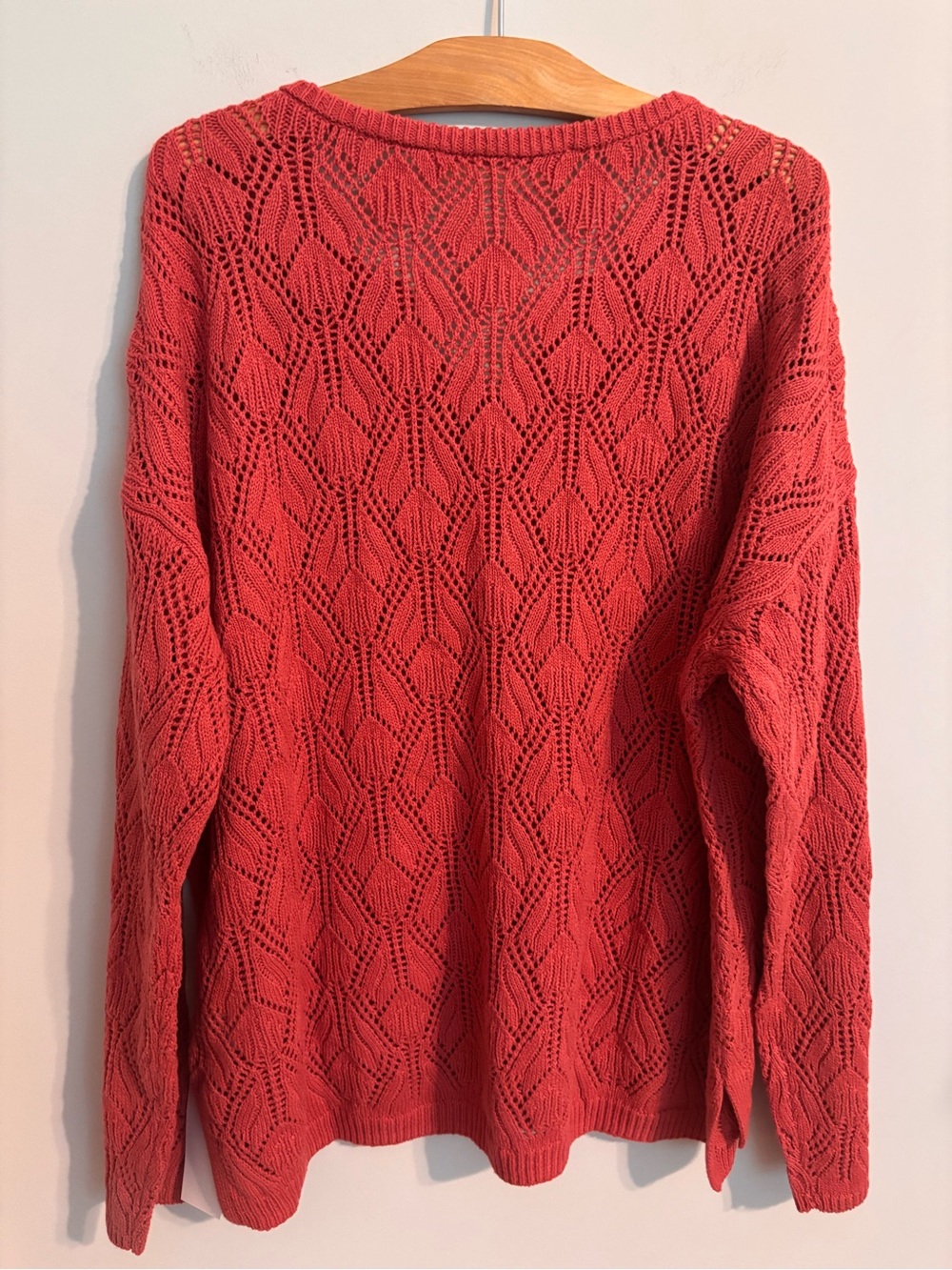 Peace Love World NWT coral red crocheted knit v-neck sweater - Picture 2 of 9